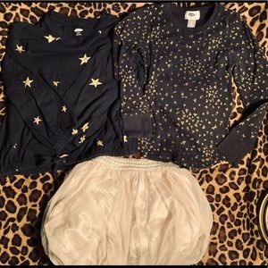 Girls size 6/7 Old Navy Black & Sparkly Gold Tutu Long Sleeve Outfits.